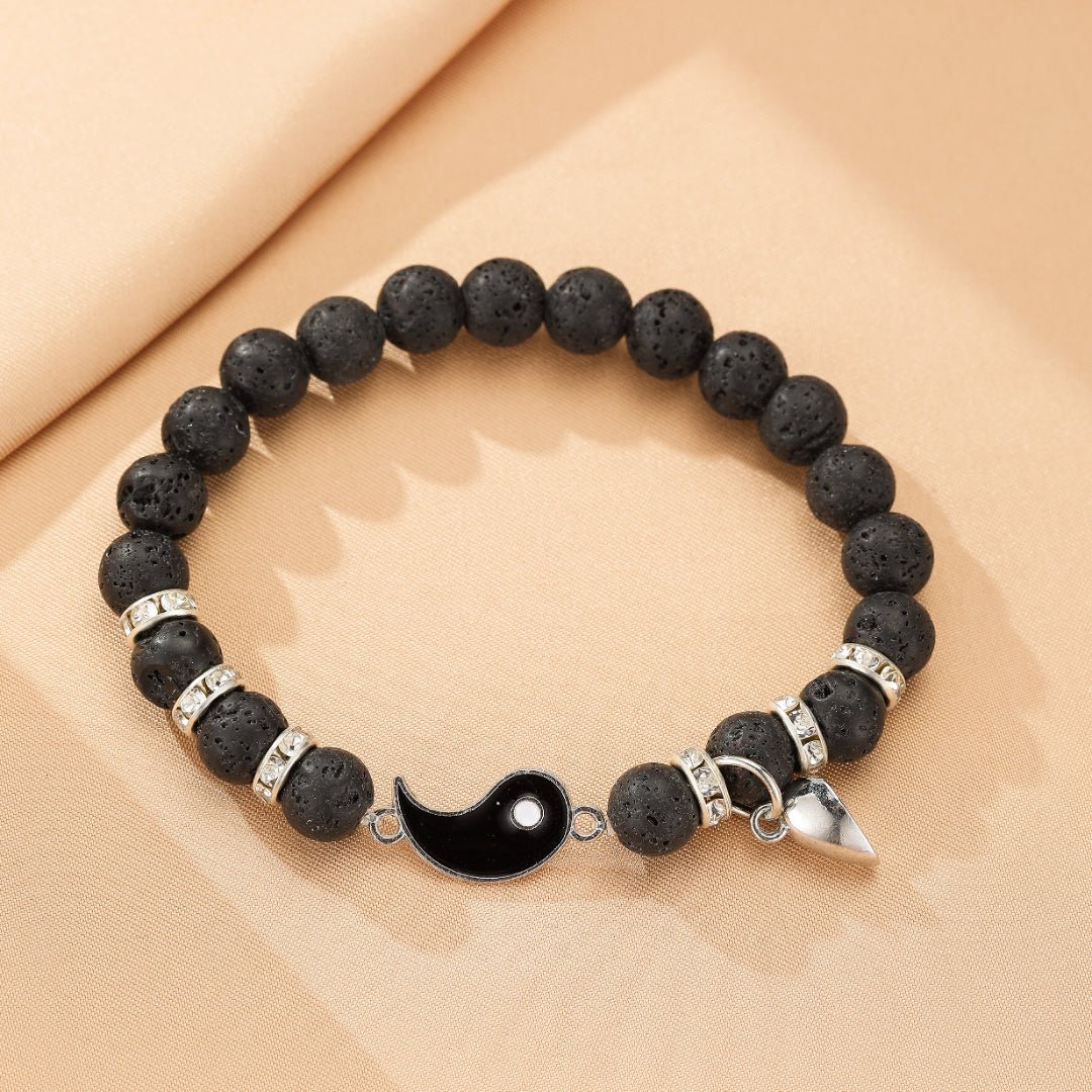 Bracelet Couple Pierre de Lave et Howlite Yin Yang - Biloria