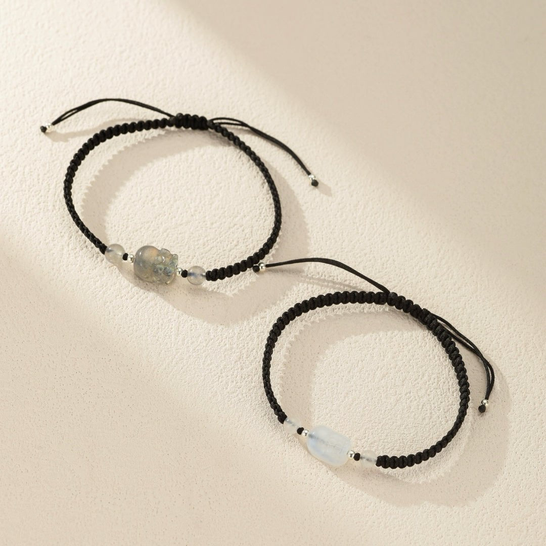 Bracelet Couple Pierre de Lune Labradorite Prospérité Argent - Biloria