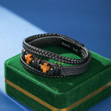 Bracelet Cuir Œil de Tigre Double Protection Homme - Biloria
