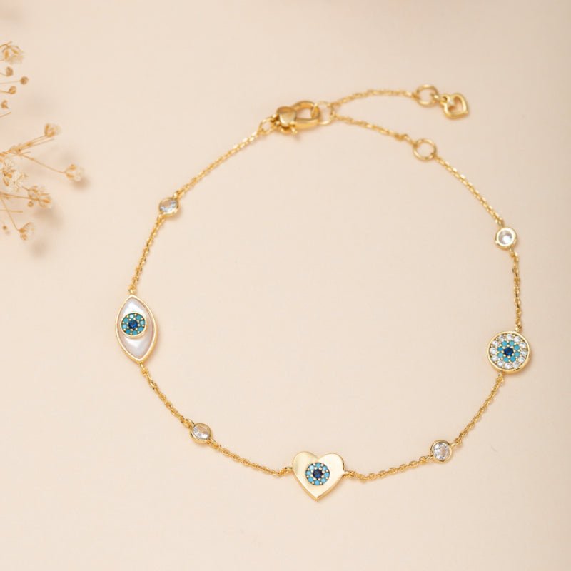 Bracelet de Cheville Mauvais Œil Plaqué Or – Danse Légère Protection - Biloria