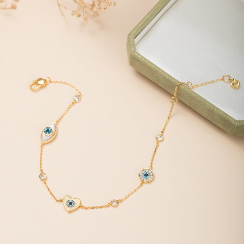 Bracelet de Cheville Mauvais Œil Plaqué Or – Danse Légère Protection - Biloria