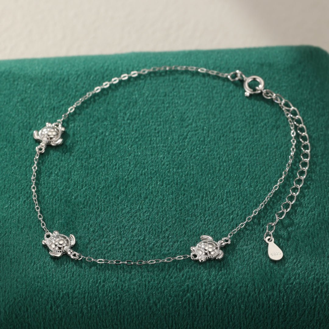 Bracelet de Cheville Tortue Marine Argent 925 – Chaîne Ajustable - Biloria