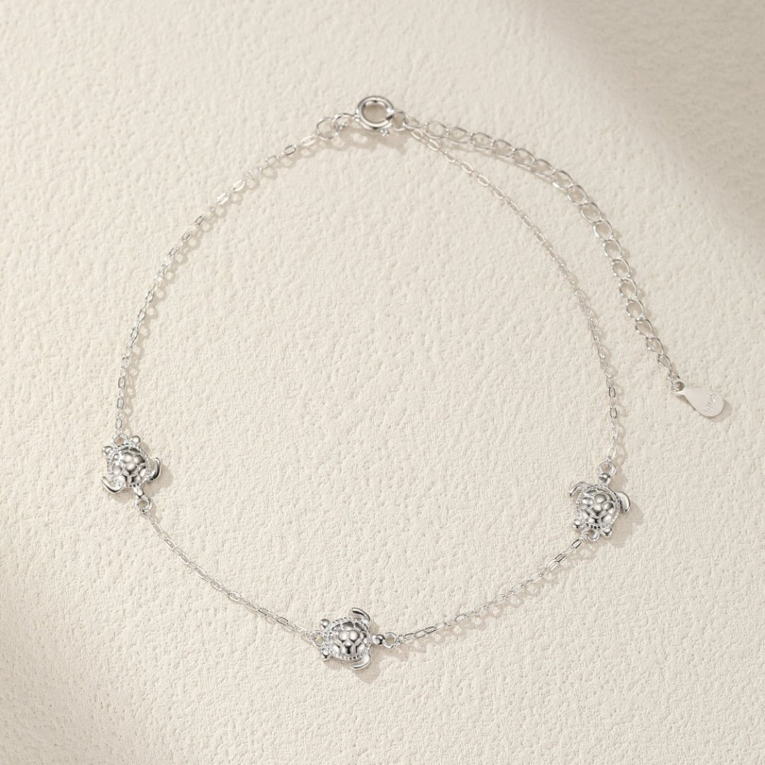 Bracelet de Cheville Tortue Marine Argent 925 – Chaîne Ajustable - Biloria