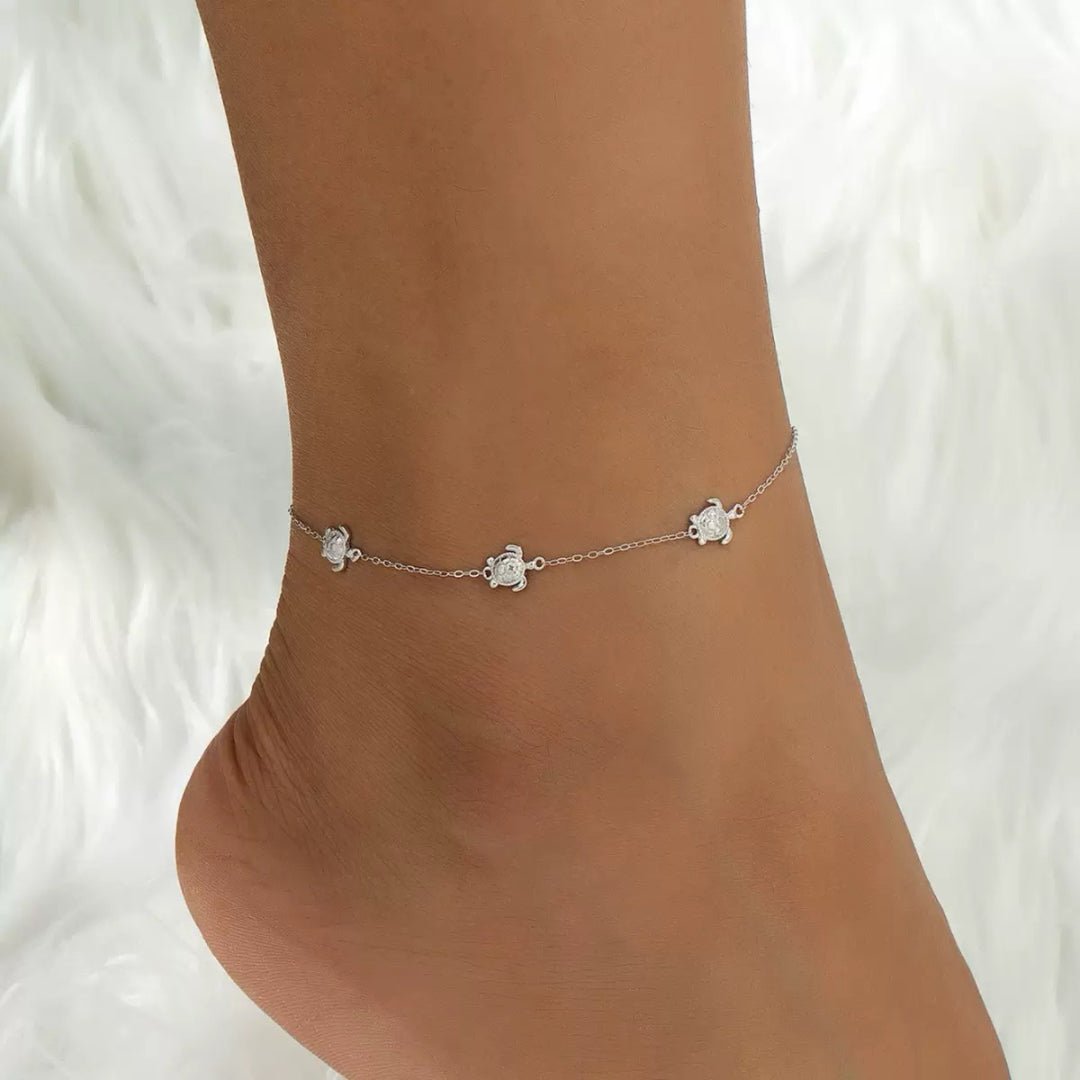 Bracelet de Cheville Tortue Marine Argent 925 – Chaîne Ajustable - Biloria