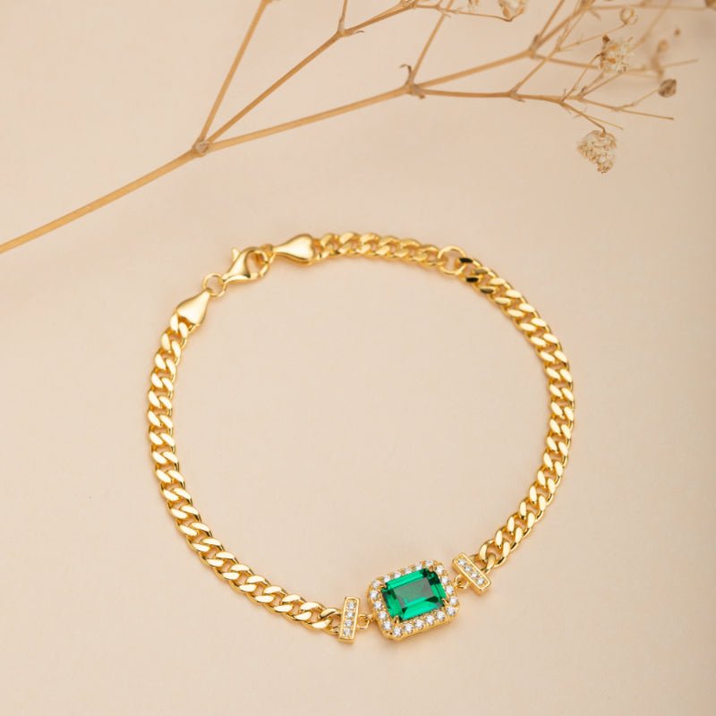 Bracelet Émeraude Diadème Royal Argent Plaqué Or - Biloria