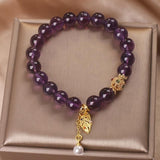 Bracelet en Améthyste et Perle avec Feuille Dorée - Biloria