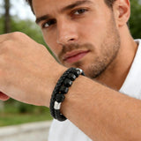 Bracelet en Cuir et Onyx Noir pour Homme - Biloria