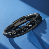 Bracelet en Cuir et Onyx Noir pour Homme - Biloria