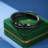 Bracelet en Cuir et Onyx Noir pour Homme - Biloria