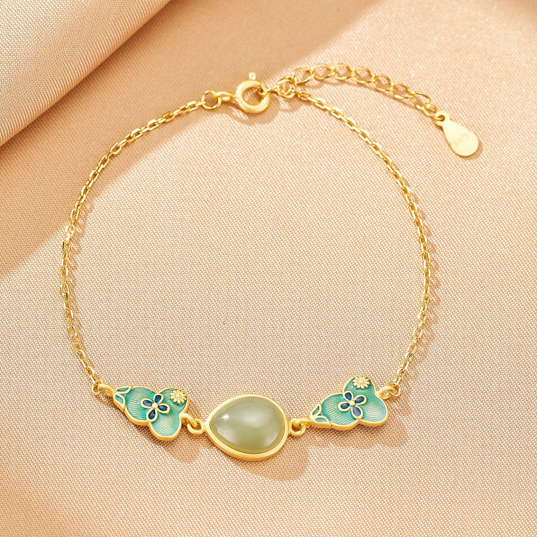 Bracelet en Jade et Argent Plaqué Or - Goutte de Chance, Bijou Cadeau - Biloria