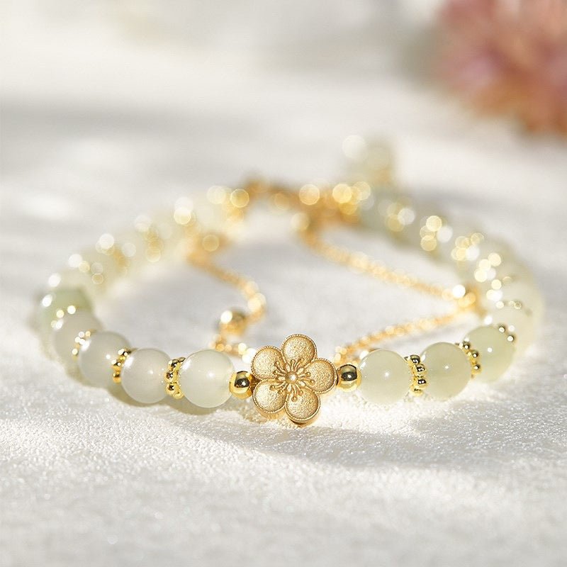 Bracelet en Jade et Fleur de Cerisier Ajustable - Biloria