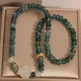 Bracelet en Jadéite Perles Vertes avec Charm Renard Royal - Biloria