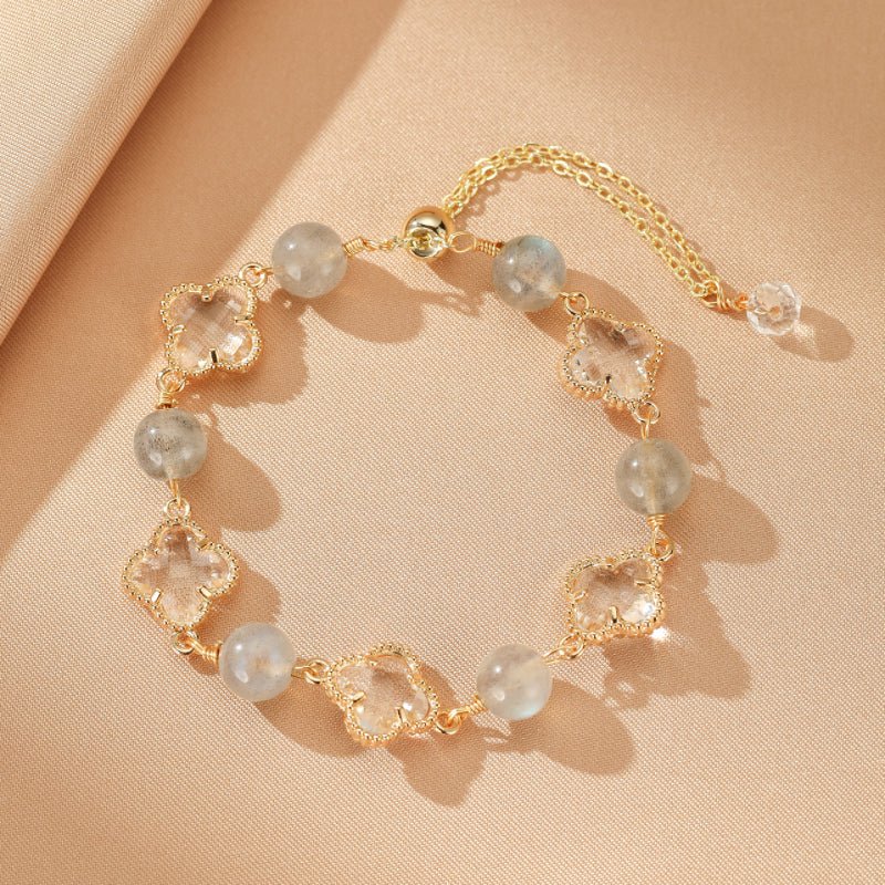 Bracelet en Labradorite et Cristal de Roche avec Trèfle Porte-Bonheur - Biloria