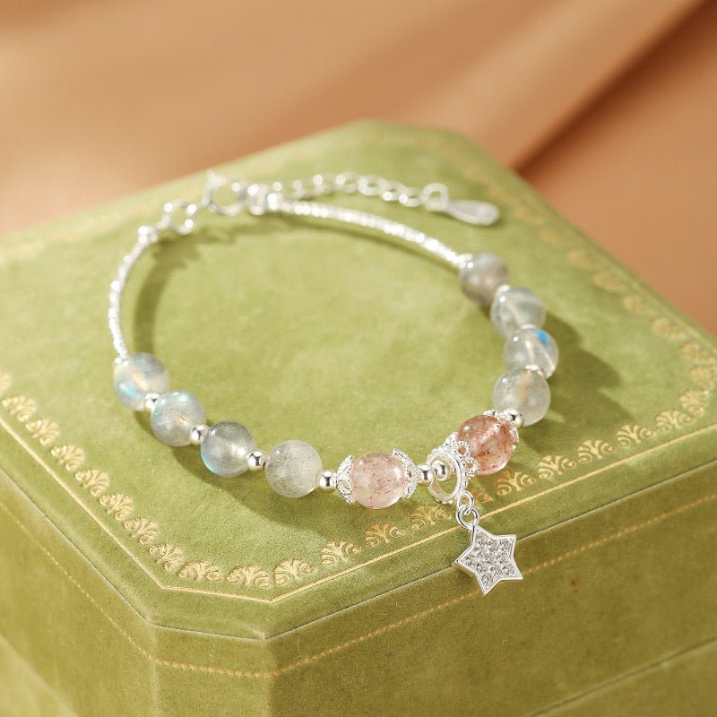 Bracelet en Labradorite et Quartz Fraise avec Étoile - Argent 925 - Biloria