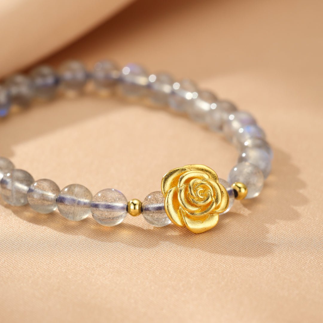 Bracelet en Labradorite et Rose Dorée pour Protection et Intuition - Biloria
