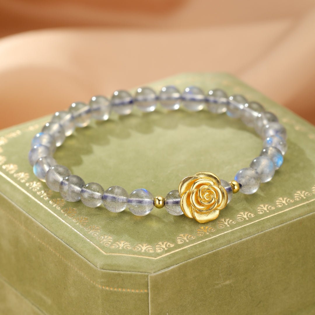 Bracelet en Labradorite et Rose Dorée pour Protection et Intuition - Biloria