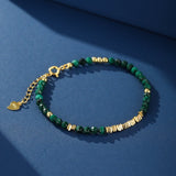 Bracelet en Malachite et Argent Plaqué Or pour Protection - Biloria