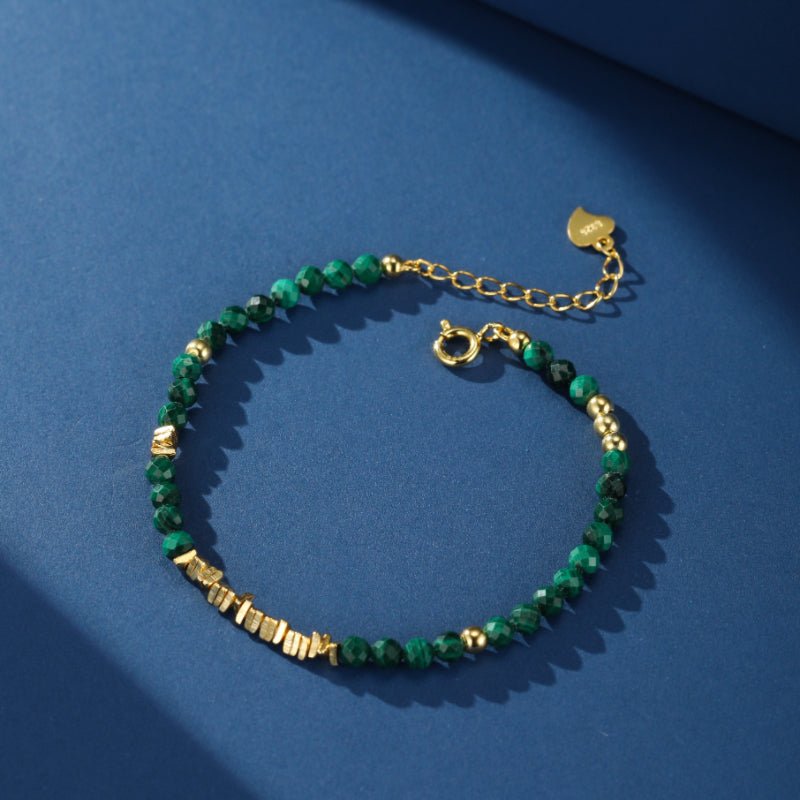 Bracelet en Malachite et Argent Plaqué Or pour Protection - Biloria
