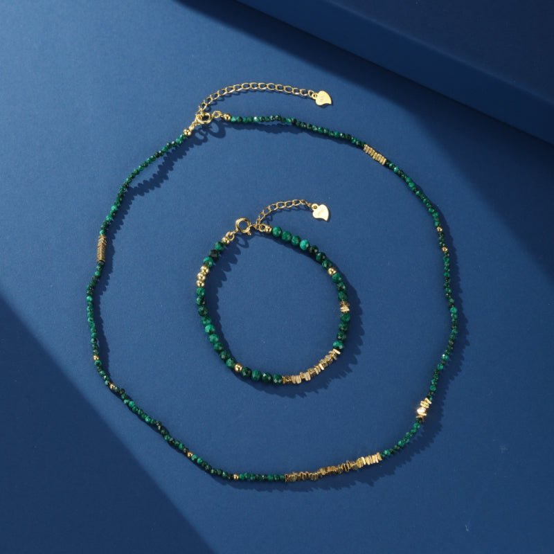 Bracelet en Malachite et Argent Plaqué Or pour Protection - Biloria