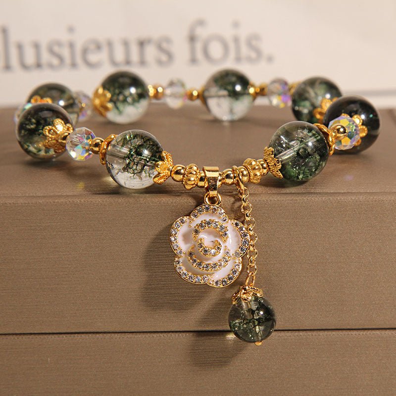 Bracelet en Quartz Vert et Quartz Clair avec Pendentif Rose - Biloria