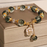 Bracelet en Quartz Vert et Quartz Clair avec Pendentif Rose - Biloria