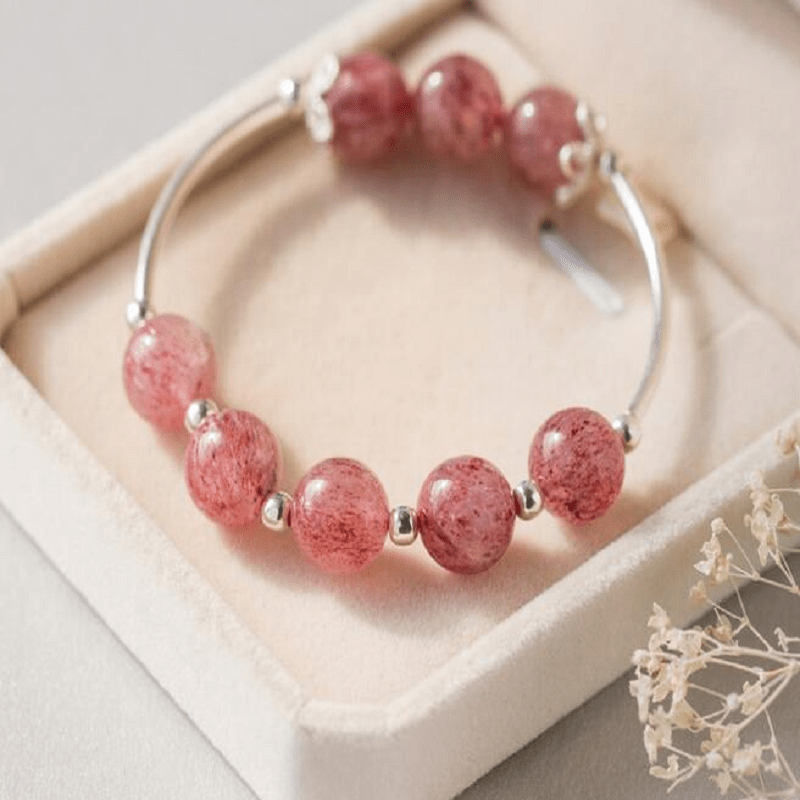 Bracelet Enfant Quartz Fraise Argent 925 | Douceur et Apaisement - Biloria