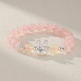 Bracelet Enfant Quartz Rose Calcédoine Jaune Lapin Argent - Biloria