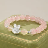 Bracelet Enfant Quartz Rose Calcédoine Jaune Lapin Argent - Biloria