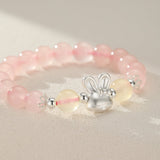 Bracelet Enfant Quartz Rose Calcédoine Jaune Lapin Argent - Biloria