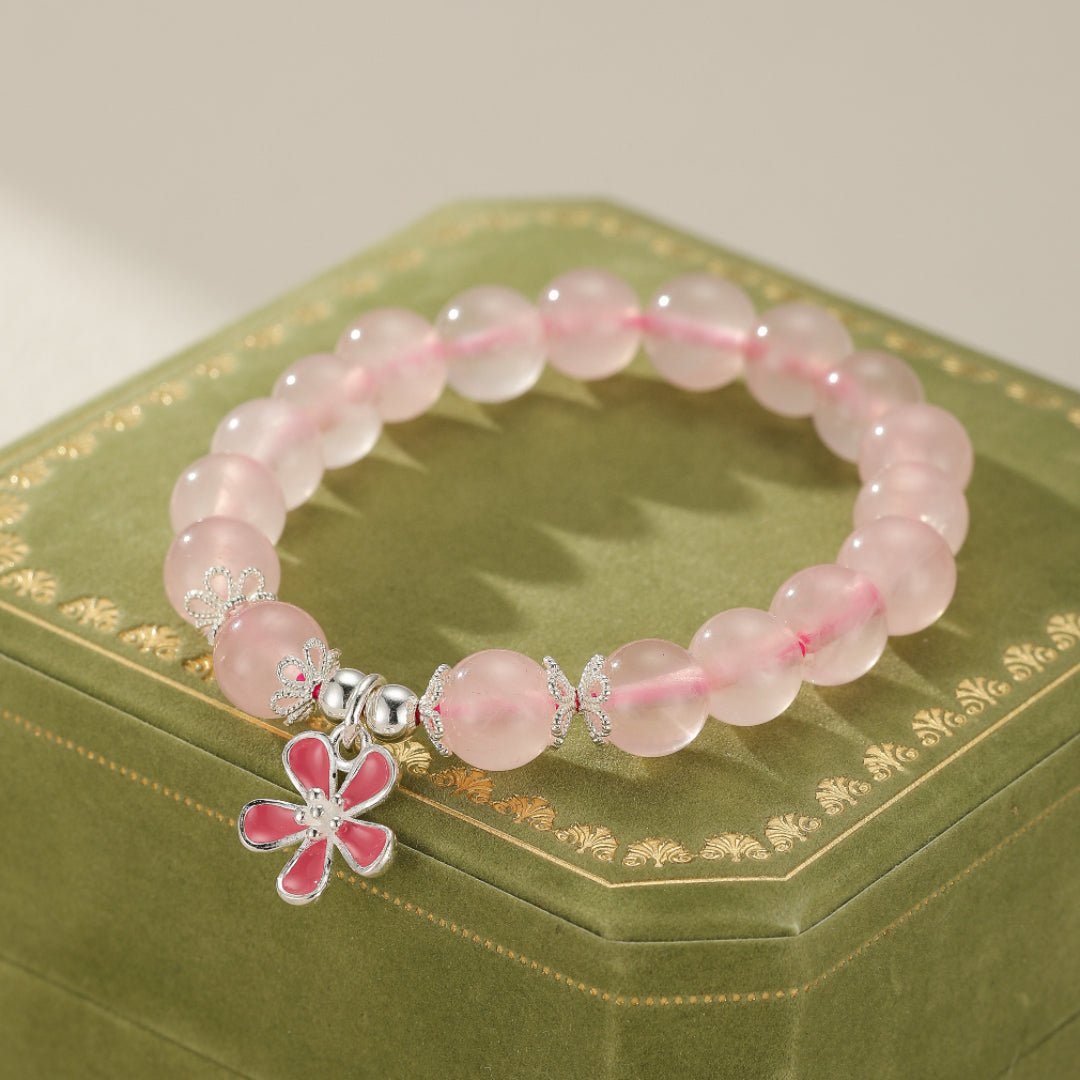 Bracelet enfant Quartz Rose fleur Argent 925 - Biloria