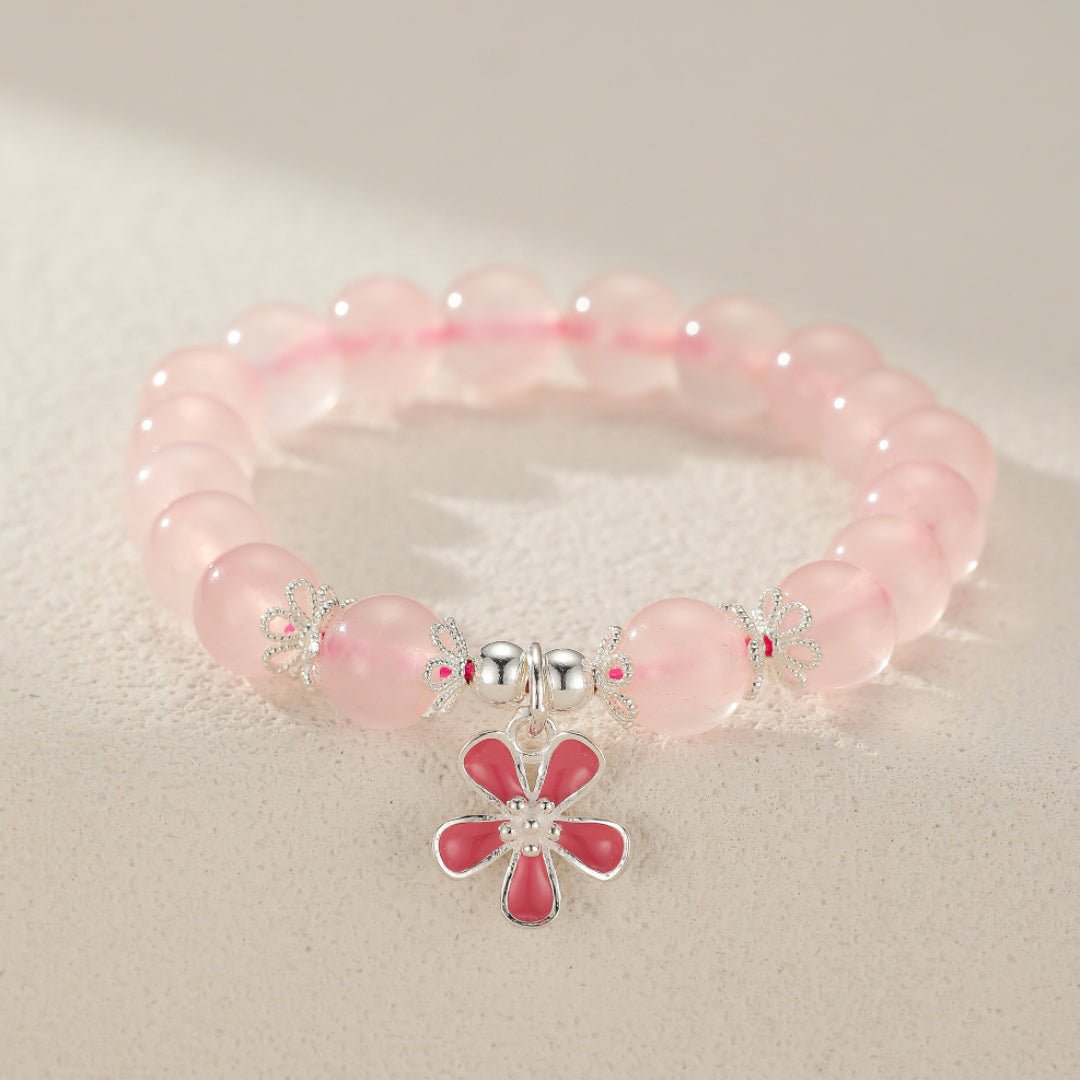 Bracelet enfant Quartz Rose fleur Argent 925 - Biloria