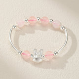 Bracelet Enfant Quartz Rose Lapin Argent 925 Cadeau Naissance - Biloria