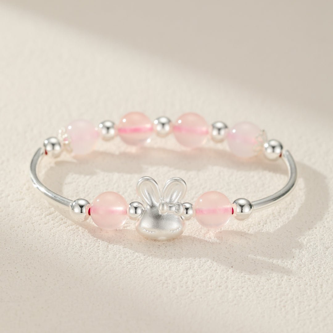 Bracelet Enfant Quartz Rose Lapin Argent 925 Cadeau Naissance - Biloria
