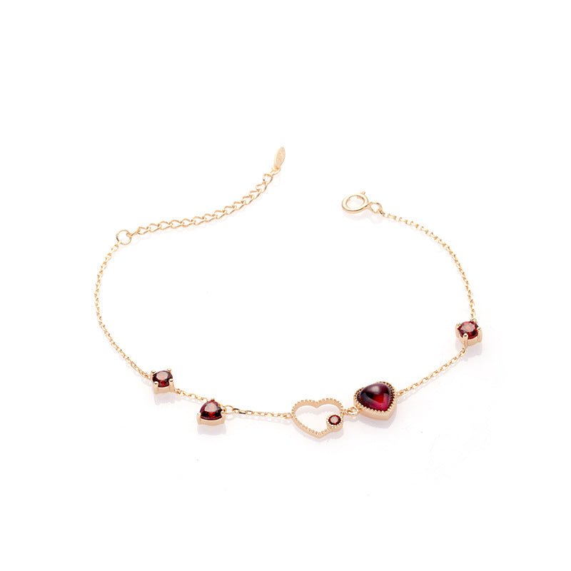 Bracelet Grenat Cœur Passionné en Argent Plaqué Or 14K - Biloria