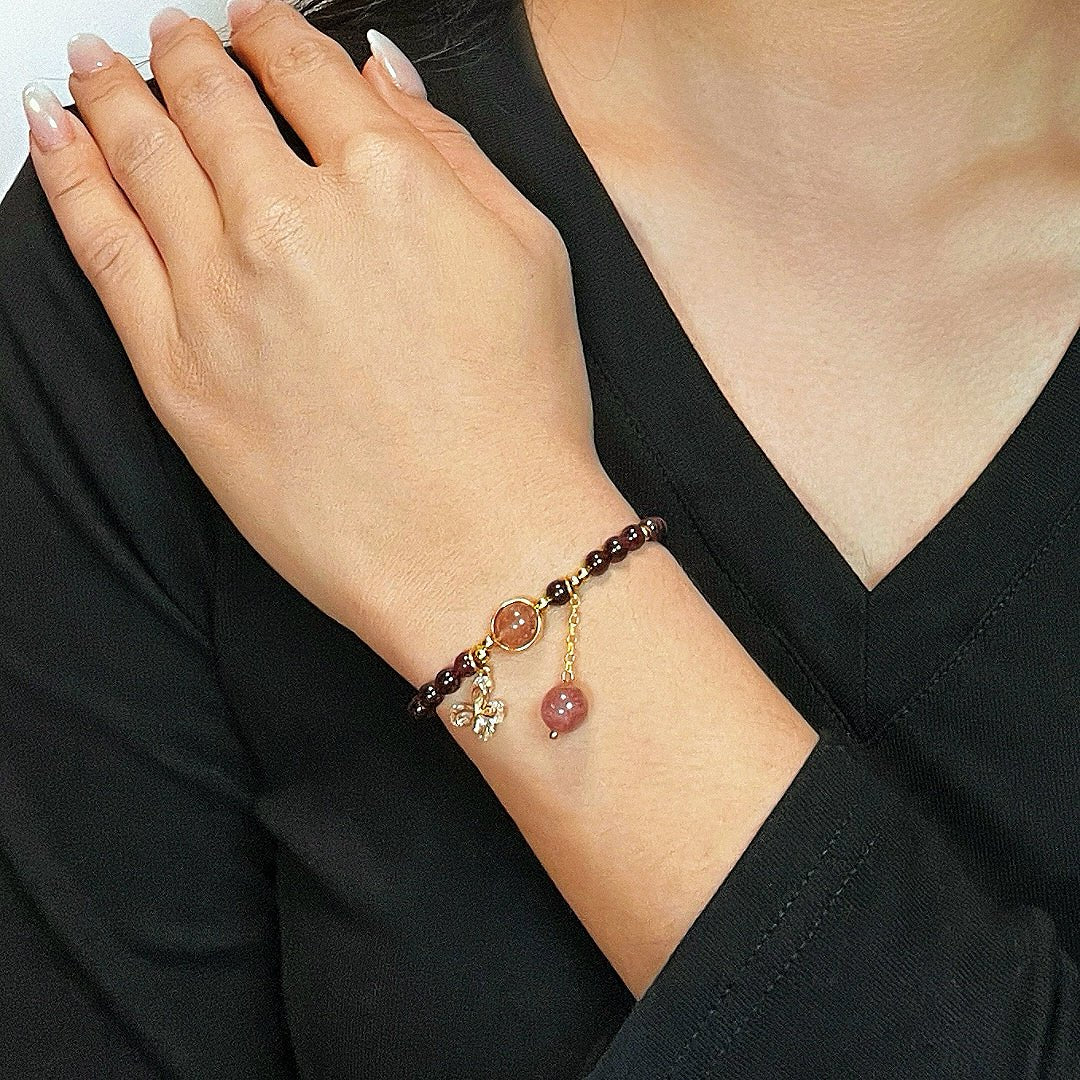 Bracelet Grenat Quartz Fraise Papillon Zircon - Biloria