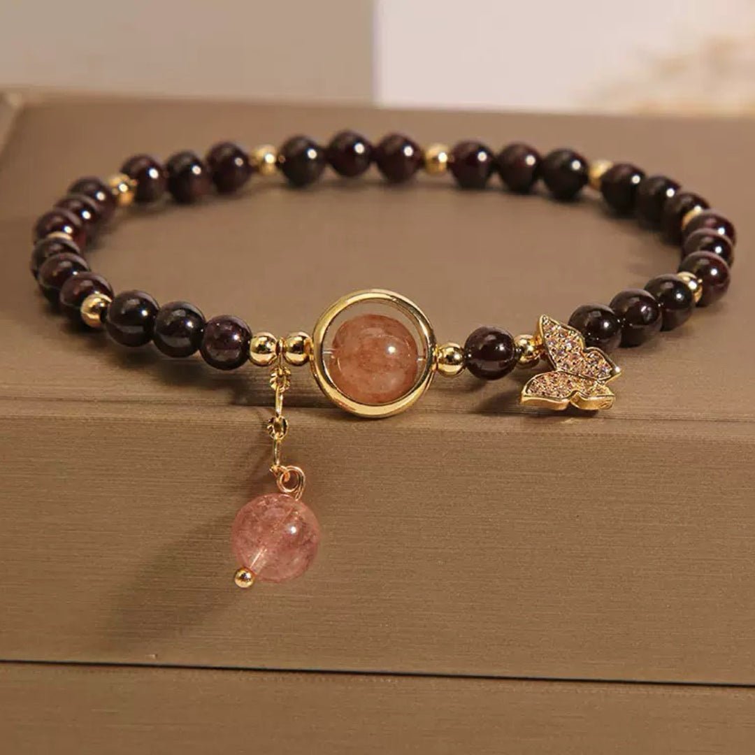 Bracelet Grenat Quartz Fraise Papillon Zircon - Biloria