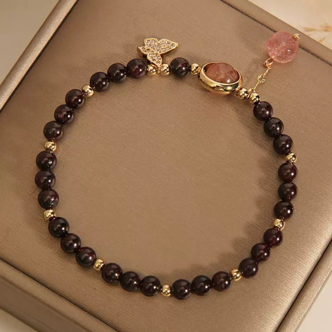 Bracelet Grenat Quartz Fraise Papillon Zircon - Biloria