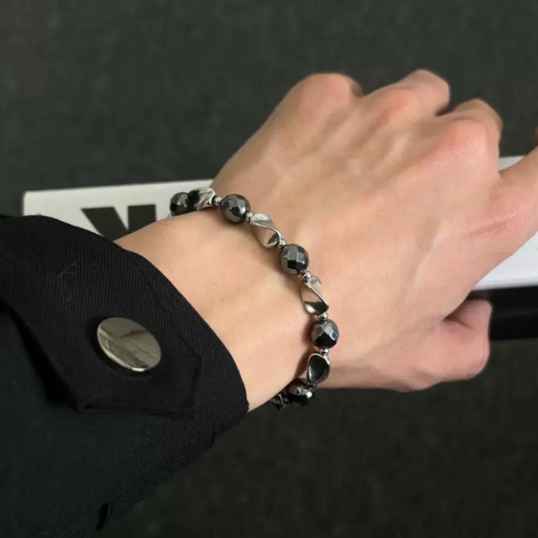Bracelet Hématite Homme Acier – Bijou Minéral Tendance - Biloria