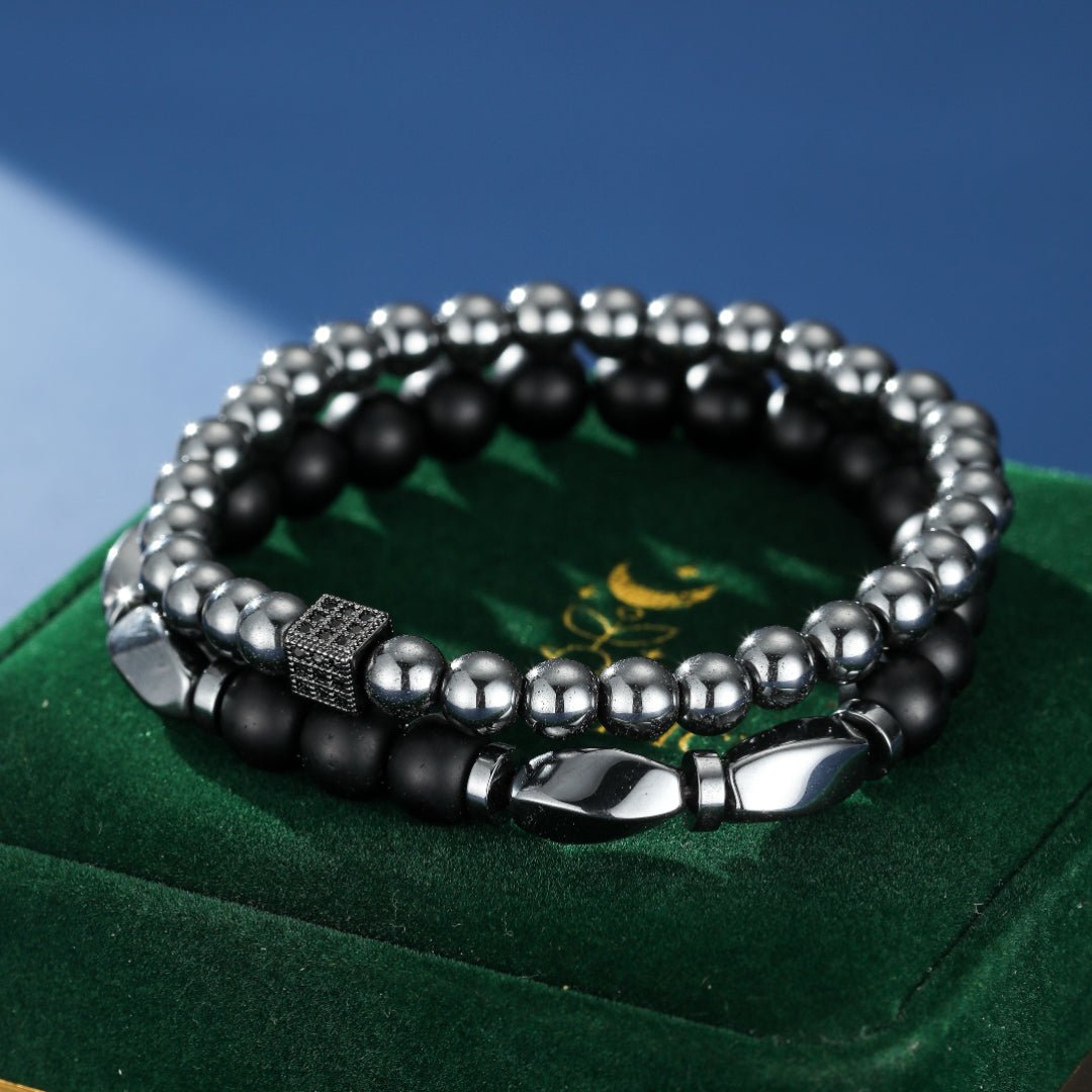 Bracelet Hématite Obsidienne Homme – Protection et Ancrage - Biloria