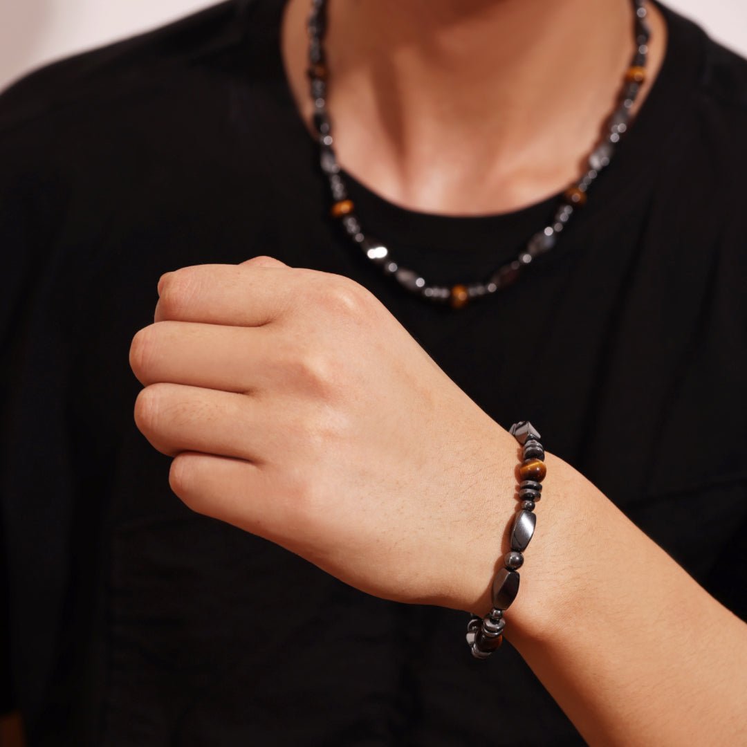 Bracelet Hématite Œil de Tigre Homme Force et Protection - Biloria