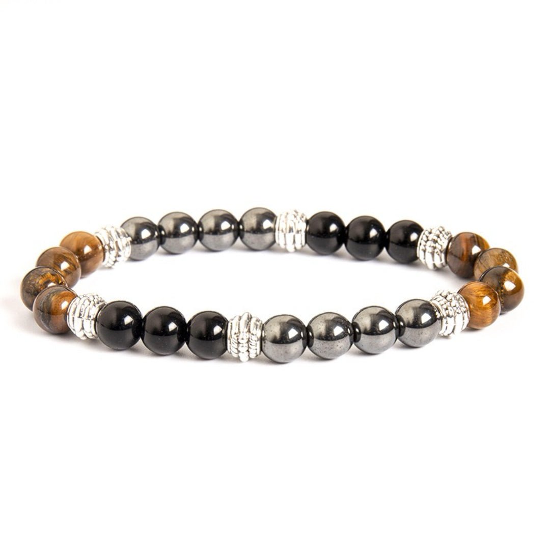 Bracelet Hématite Œil de Tigre Obsidienne Homme Protection - Biloria