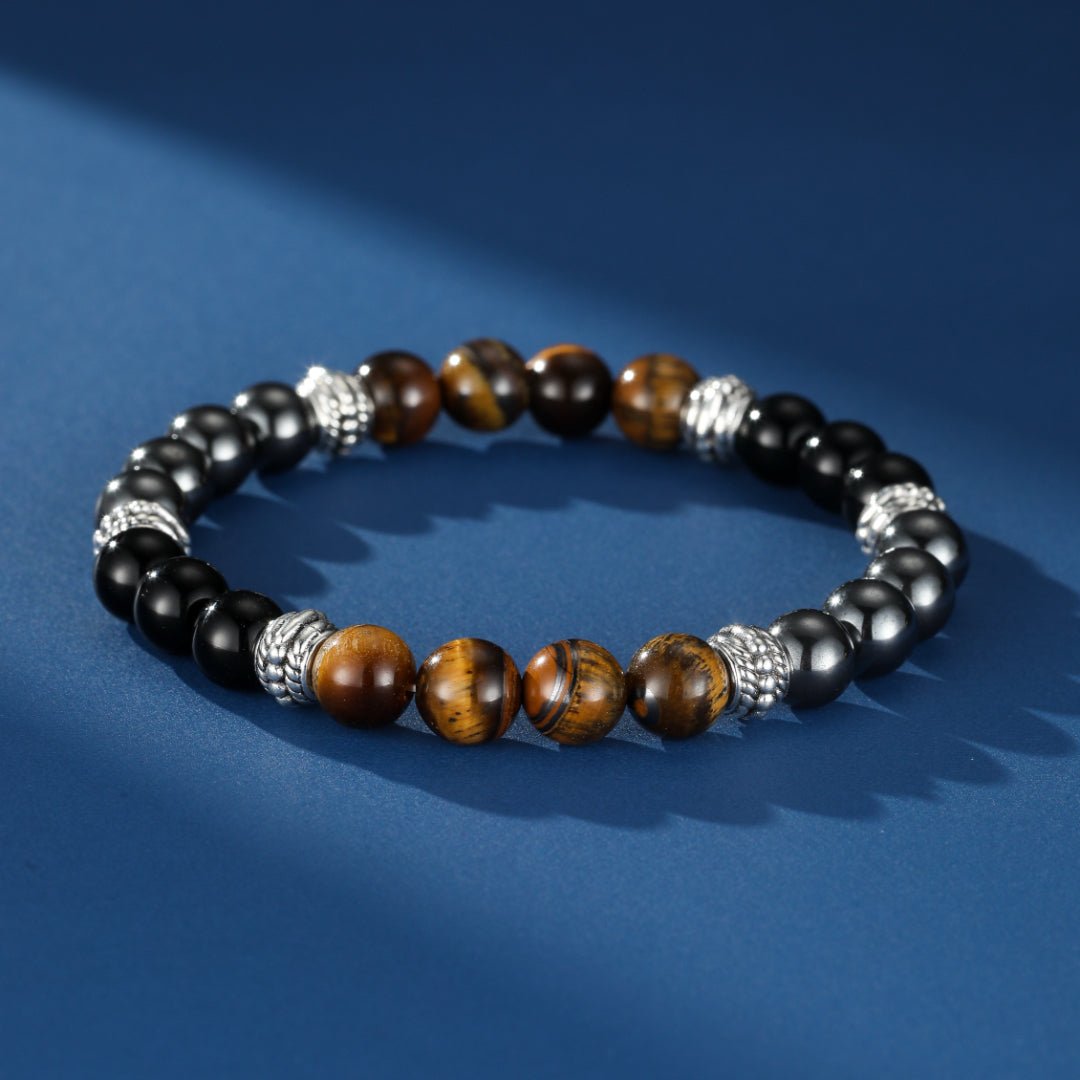 Bracelet Hématite Œil de Tigre Obsidienne Homme Protection - Biloria