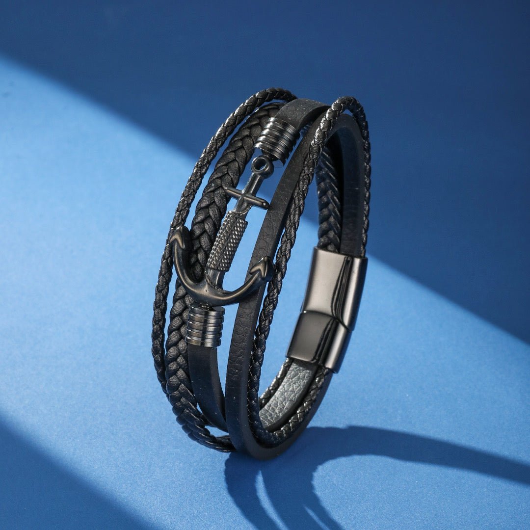 Bracelet Homme Cuir Ancre Ligne de Force Spirituel - Biloria