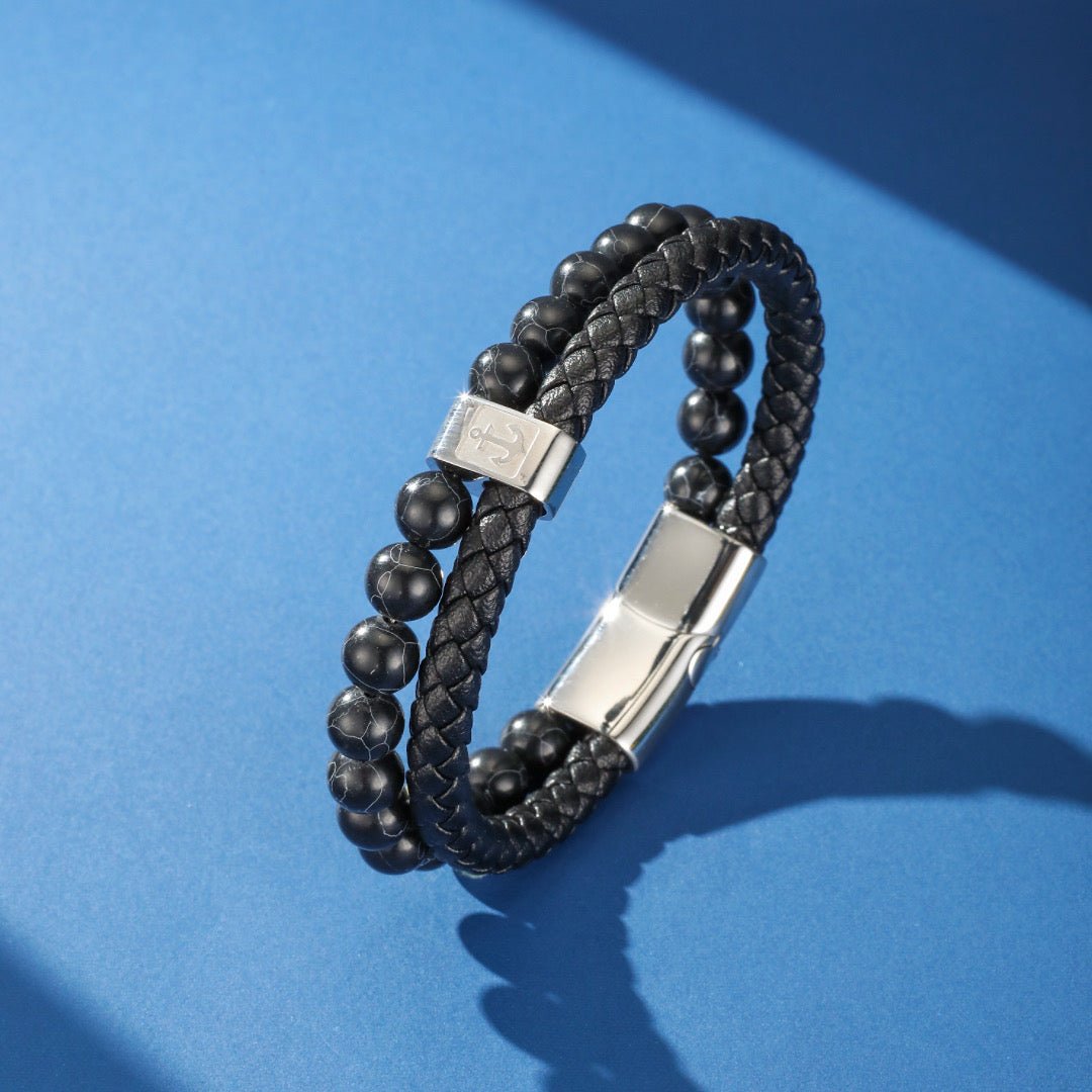 Bracelet Homme Cuir Ancre Marine – Stabilité et Force Intérieure - Biloria