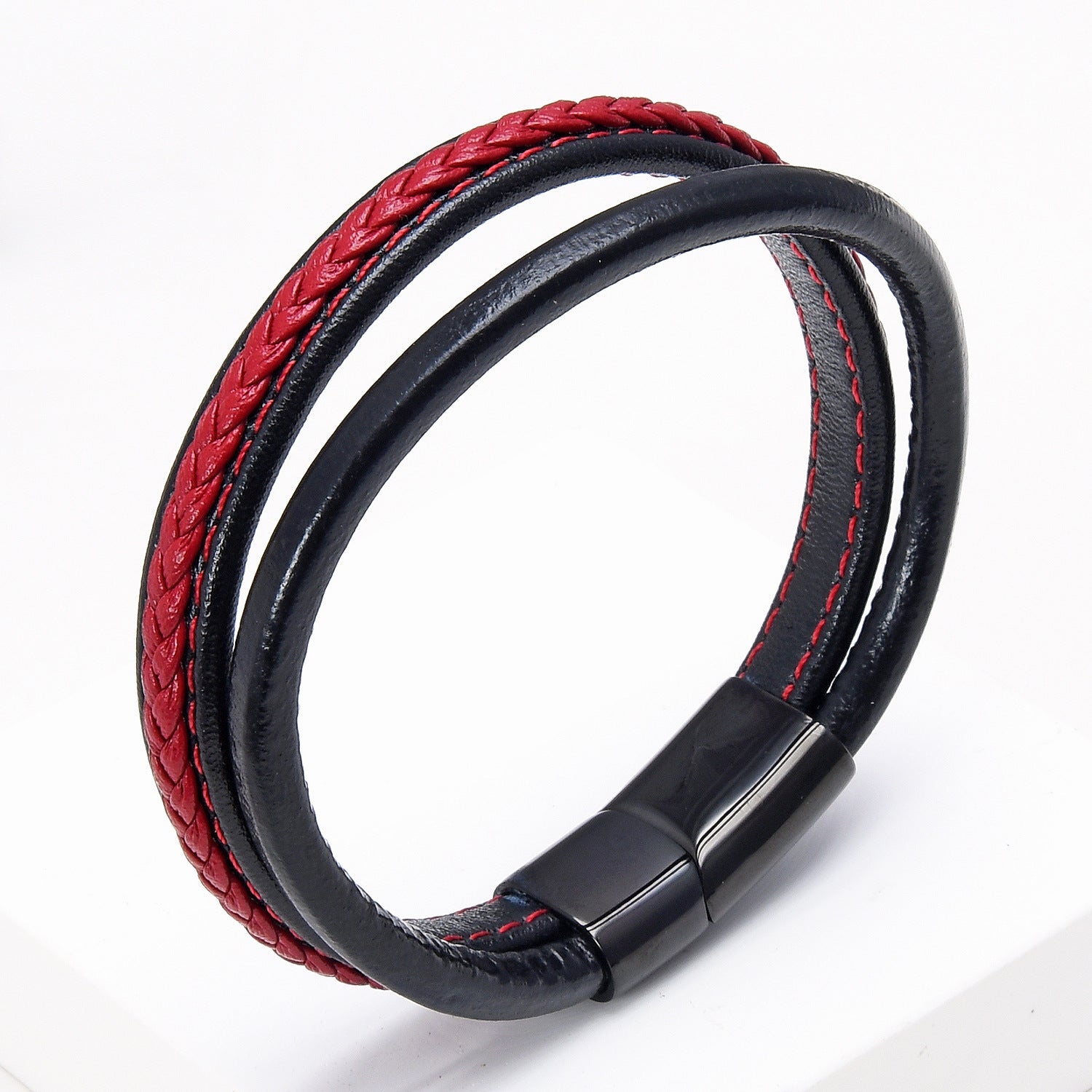 Bracelet Homme Cuir Deux Rangs | Classe Duo Noir - Biloria
