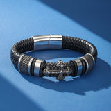 Bracelet Homme Cuir et Acier Croix Gothique Foi Paisible - Biloria