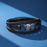 Bracelet Homme Cuir Hématite - Ancre et Stabilité - Biloria