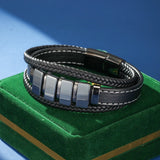 Bracelet Homme Cuir Hématite - Ancre et Stabilité - Biloria