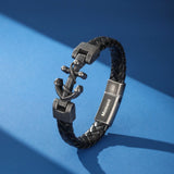 Bracelet Homme Cuir Noir Ancre Viking – Symbole d'Ancrage - Biloria