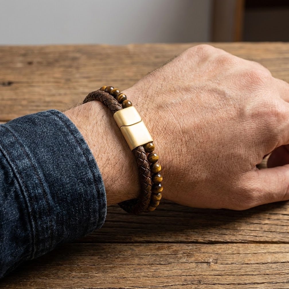 Bracelet Homme Cuir Œil de Tigre – Protection et Style Naturel - Biloria